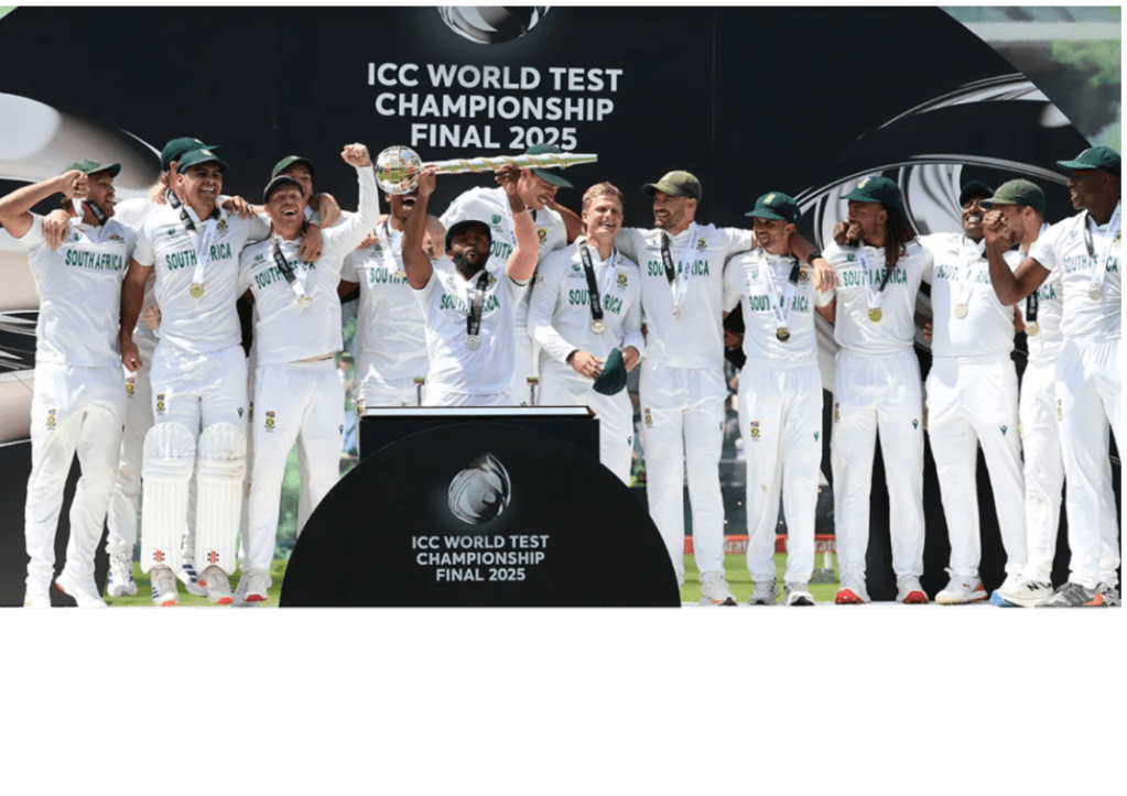 South African team lifting WTC trophy after winning